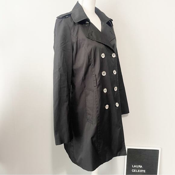 Express black trench coat jacket lightweight size large buttons - Picture 3 of 8